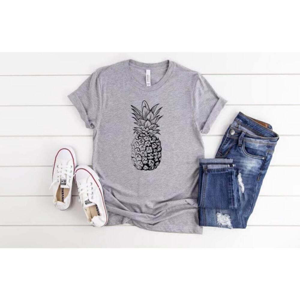 NWT Womens Fuinloth Heather Gray Pineapple Graphic Tee Shirt Top - Sz XL